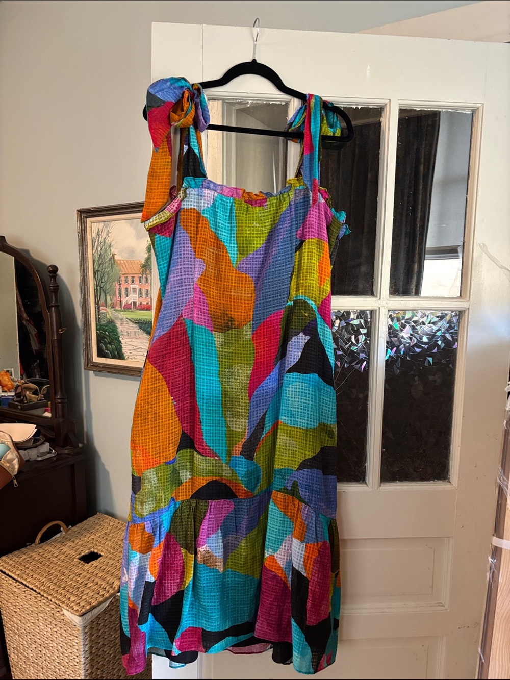 Marie Oliver Multicolor Abstract Print Tie-Shoulder Midi Dress